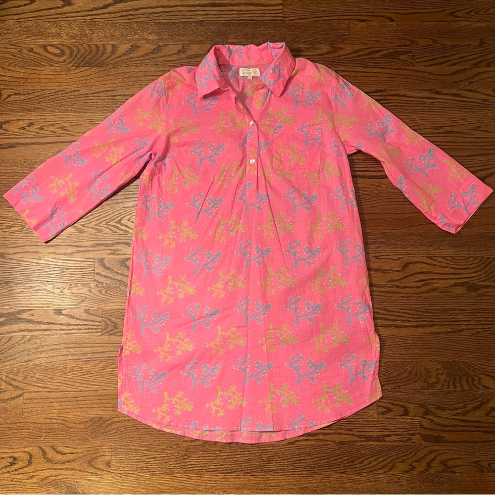 Mud Pie Women's Lightweight Pink Long Sleeve Coral Cover-up - Size Small